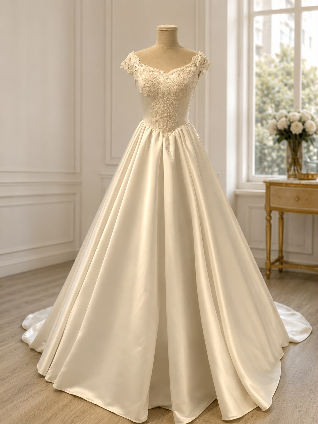 Satin- & Spitzen-Brautkleid