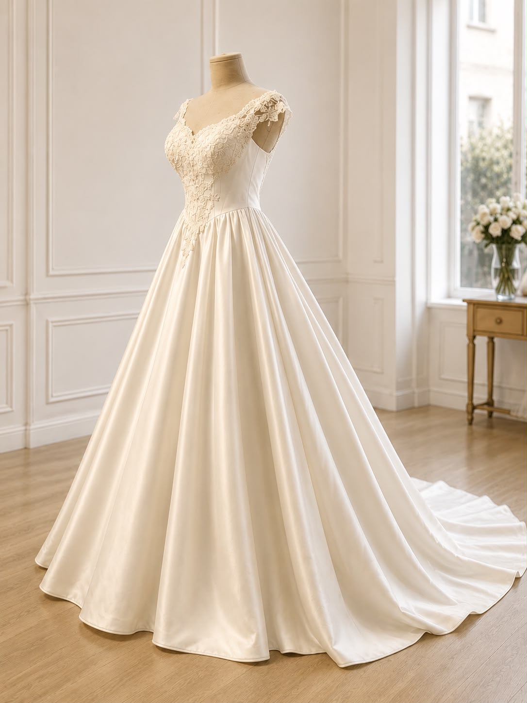 Satin- & Spitzen-Brautkleid